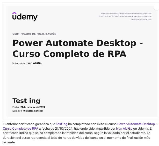 Power Automate Desktop — Udemy Certificate